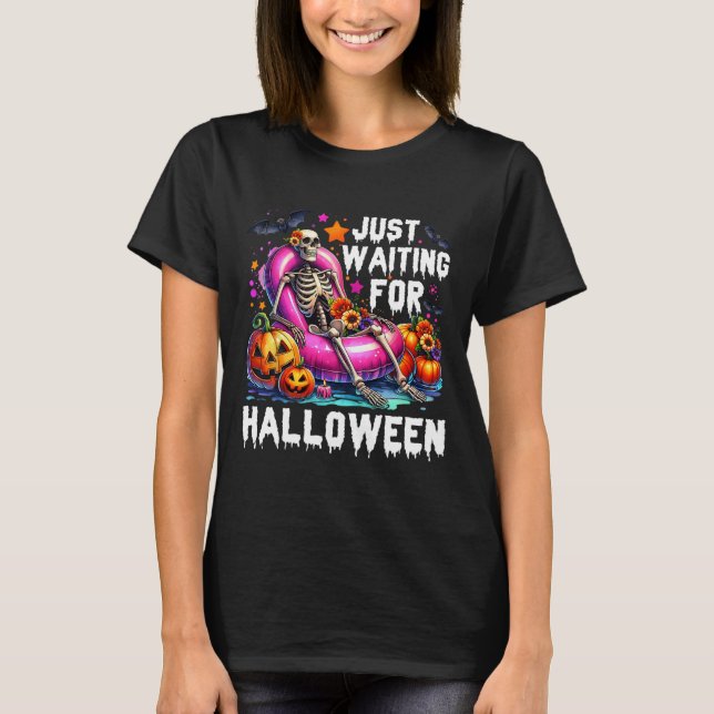 Camiseta Só Esperando Pelo Esqueleto De Halloween, Spooky V (Frente)