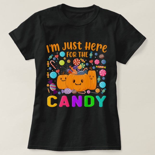 Camiseta Só estou aqui para o doce doce doce de Halloween P (Frente do Design)