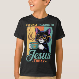 Camiseta Só Estou Falando Com Jesus Hoje Gato Preto Cristão