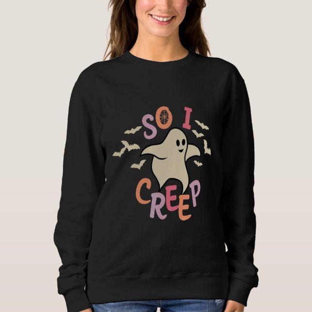 Camiseta So I Creep Retro Halloween Spooky Vibes Trick Or T (Frente)