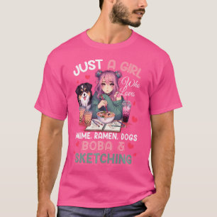 Camiseta Só Menina Que Ama Anime Ramen Cães Boba Sketchin