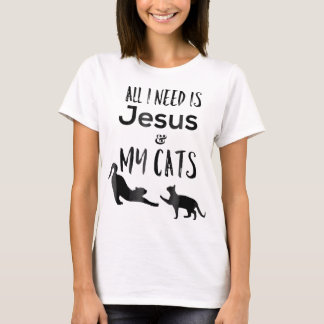 Camiseta Só preciso de Jesus e dos meus gatos.
