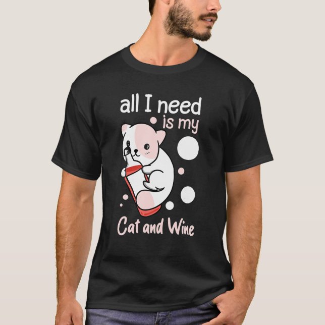 Camiseta Só Preciso De Vinho E Meu Gato (Frente)