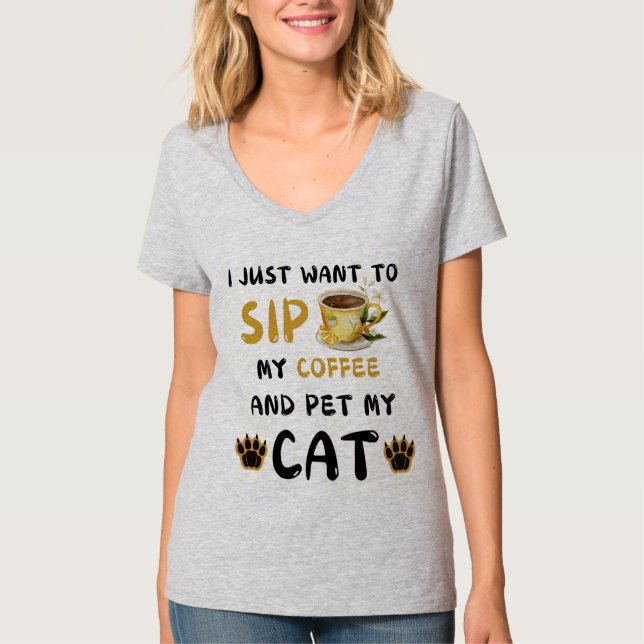 Camiseta Só Quero Fazer Café E Comer Café De Gato (Frente)