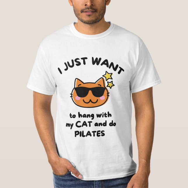Camiseta Só quero ficar com meu gato e fazer pilates. (Frente)