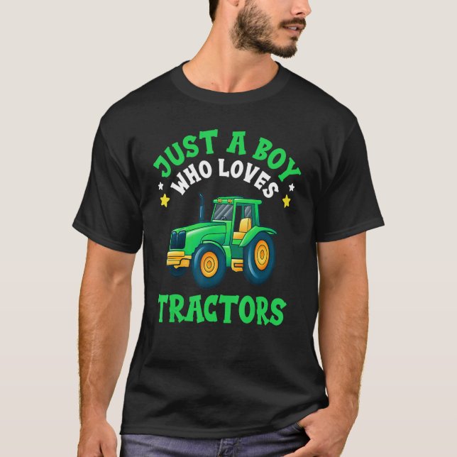 Camiseta Só um garoto que ama os tratores, crianças, Fazend (Frente)