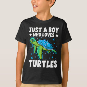 Camiseta Só Um Menino Que Ama Tartarugas Ao Longo Dobra Oce