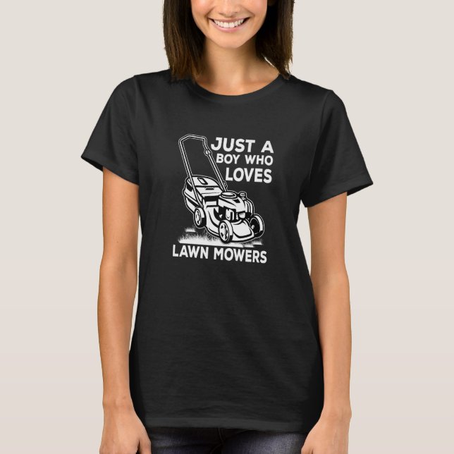 Camiseta Só um rapaz que ama o Lawn Mowers Colheita B (Frente)