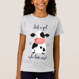 Camiseta Só Uma Garota Que Adora Vacas! Corações E Holstein