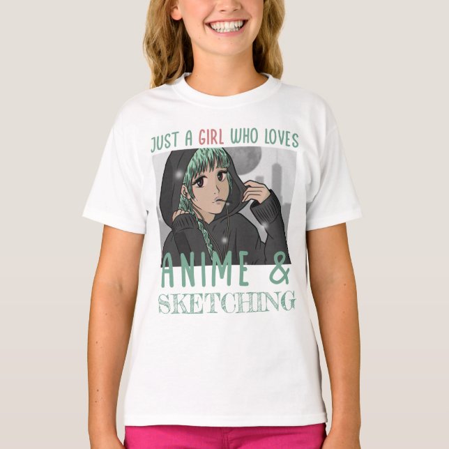 Camiseta Só uma garota que ama animação e esboço (Frente)
