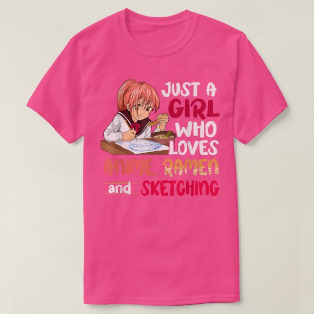 Camiseta Só uma garota que ama anime Ramen desenhando japon (Frente do Design)