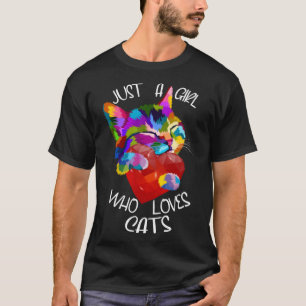 Camiseta Só uma garota que ama gatos para gatinhos colorido