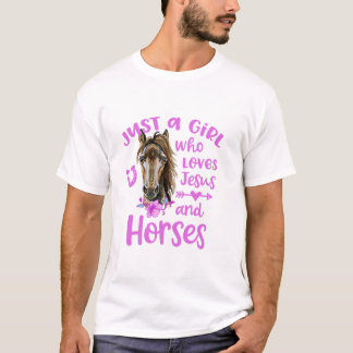 Camiseta Só uma garota que ama Jesus e Cavalos Menina dos C