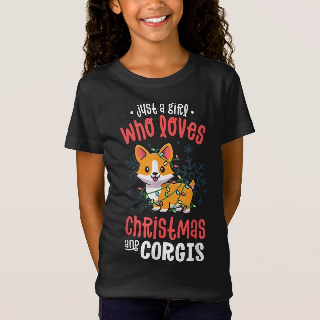 Camiseta Só uma garota que ama o Natal e Corgis Kawaii (Frente)