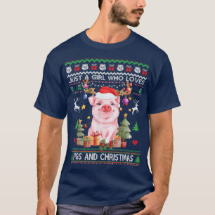 Camiseta Só uma garota que ama porcos e doce feio de Natal