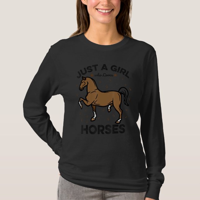 Camiseta Só Uma Menina Que Adora Cavalos Que Cavalam Mulher (Frente)