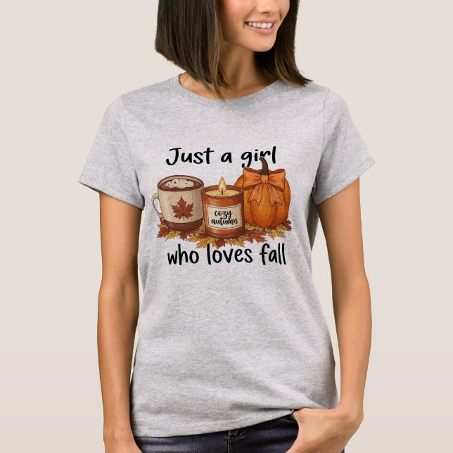 Camiseta Só Uma Menina Que Adora Pumpkin Fall Cozy Autumn (Frente)