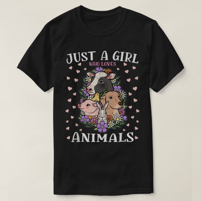 Camiseta Só Uma Menina Que Ama Animais, Coelhos, Vaca, Cach (Frente do Design)