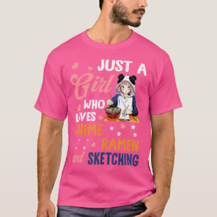 Camiseta Só Uma Menina Que Ama Anime Ramen E Esboça Japa