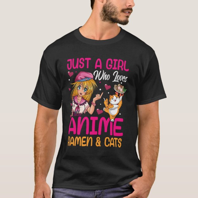 Camiseta Só Uma Menina Que Ama Anime Ramen E Gatos Mães Bon (Frente)