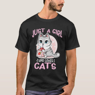 Camiseta Só Uma Menina Que Ama Gatos, Um Anime Bonito, Mora