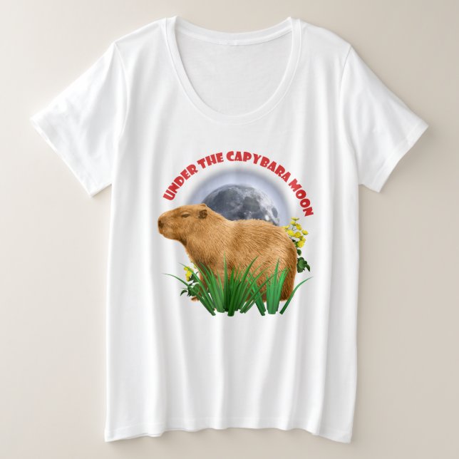 Camiseta Sob a Lua do Capivara Animal Fofo (Frente do Design)