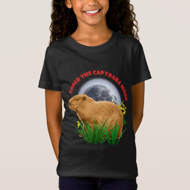 Camiseta Sob a Lua do Capivara Capivara Engraçado  (Frente)