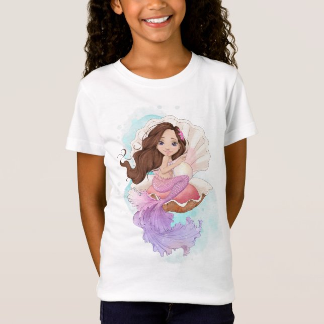 Camiseta Sob a sereia marinha (Brunette) em Oyster Shell (Frente)
