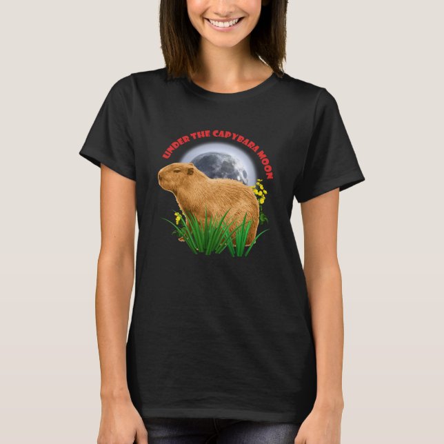 Camiseta Sob o capybara Moon Funny Capybara (Frente)