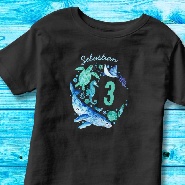 Camiseta Sob o Mar Birthday Boy Blue Watercolor (Under the Sea Birthday Boy Blue Watercolor Toddler T-shirt)