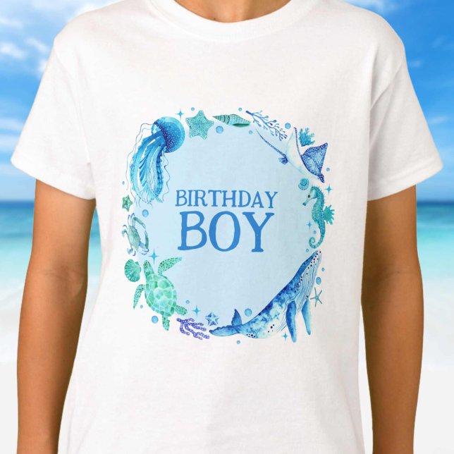 Camiseta Sob o Mar de Birthday Boy Watercolor Whale (Under the Sea Birthday Boy Watercolor Whale T-Shirt)