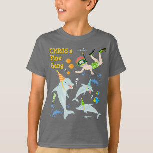 Camiseta Sob o mar golfinhos e festas de aniversário de gar