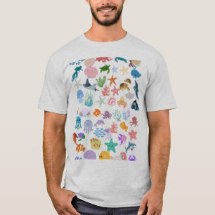 Camiseta Sob o Mar, Impressão em Aquarela, Decoração Arte F