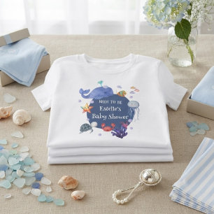 Camiseta Sob o mar mamãe para ser azul menino criaturas mar