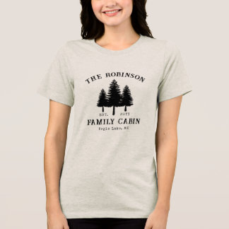 Camiseta Sobrenome da Família Cabana Rústico País Árvores