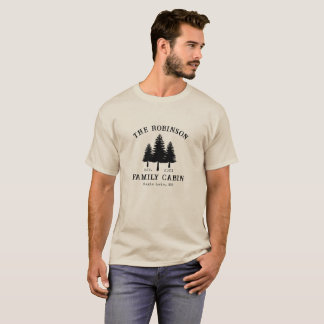 Camiseta Sobrenome da Família Cabana Rústico País Árvores