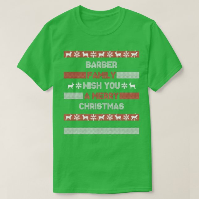 Camiseta Sobrenome Natal Papais noeis Xmas Família Barber (Frente do Design)