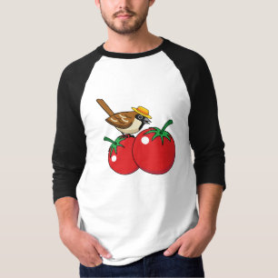 Camiseta Sobreposição Orgânica Comendo Tomate Vermelho