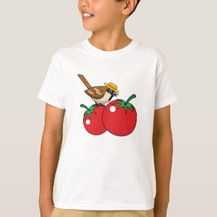 Camiseta Sobreposição Orgânica Comendo Tomate Vermelho