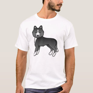 Camiseta Sobretudo Cão de Cartoon Negro Siberiano Cachorro