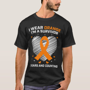 Camiseta Sobrevivência da Leucemia Laranja Presente 2 Anos