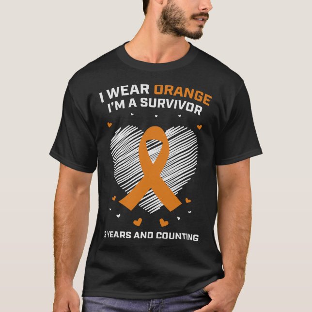 Camiseta Sobrevivência da Leucemia Laranja Presente 3 Anos  (Frente)