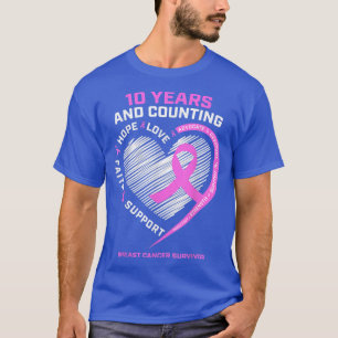 Camiseta Sobrevivência Do Câncer Da Mama A 10 Anos Para Mul