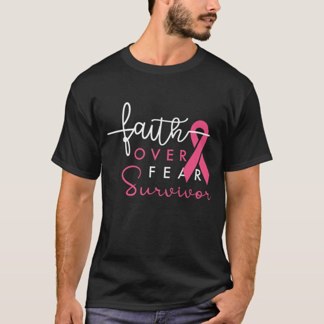 Camiseta Sobrevivência do Câncer da Mama Fé sobre Presente  (Frente)