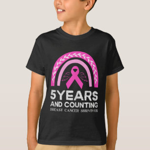 Camiseta Sobrevivência do Câncer da Mama Teto 5 Anos Pino L