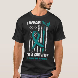 Camiseta Sobrevivência do Câncer de ovário Teal 12 Anos Ban