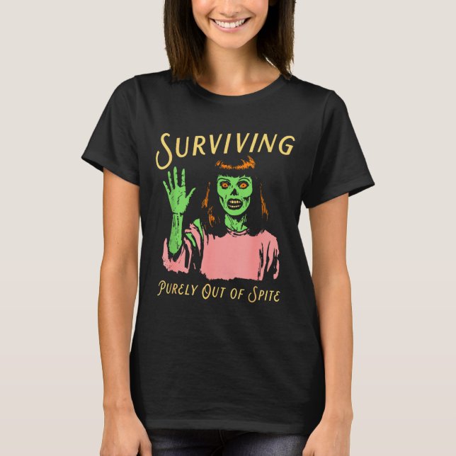 Camiseta Sobrevivendo Puramente Com O Ste Retro Zombie Hall (Frente)