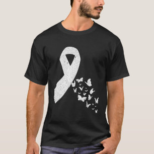 Camiseta Sobrevivente ao Câncer Borboleta Faixa Branca Cânc