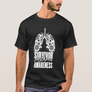 Camiseta Sobrevivente Conscientização Asma Pulmões Cinza Ma