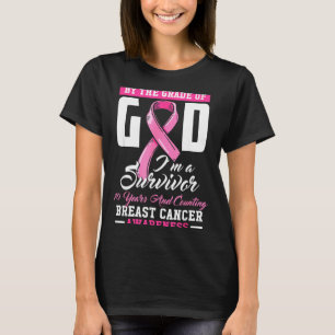 Camiseta Sobrevivente de 10 Anos de Câncer de Mama Pela Gra